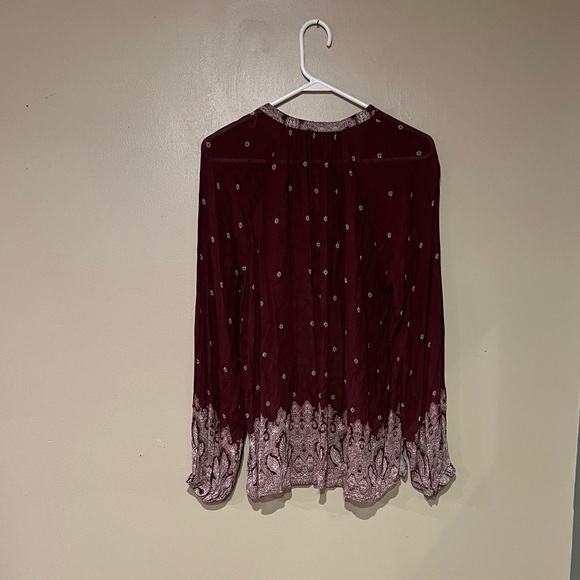Lucky Brand Border Print Peasant Tunic Top Blouse Womens Maroon ** READ** - Picture 5 of 6